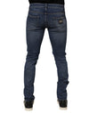 Dolce & Gabbana Blue Cotton Logo Plaque Skinny Men Denim Jeans