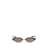 Front view of Alexander McQueen Ellipse Sunglasses featuring brown oval lenses with a gold-tone bridge and dark acetate frame for women.