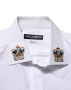 Dolce & Gabbana White Crown Collared GOLD Formal DressShirt