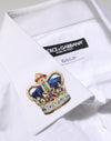 Dolce & Gabbana White Crown Collared GOLD Formal DressShirt