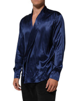 Dolce & Gabbana Blue Oversize Silk Satin Long Sleeves Shirt