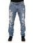 Dolce & Gabbana Blue Tattered Slim Fit Cotton Denim Jeans