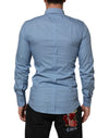 Dolce & Gabbana Blue Cotton Collared GOLD Formal Dress Shirt