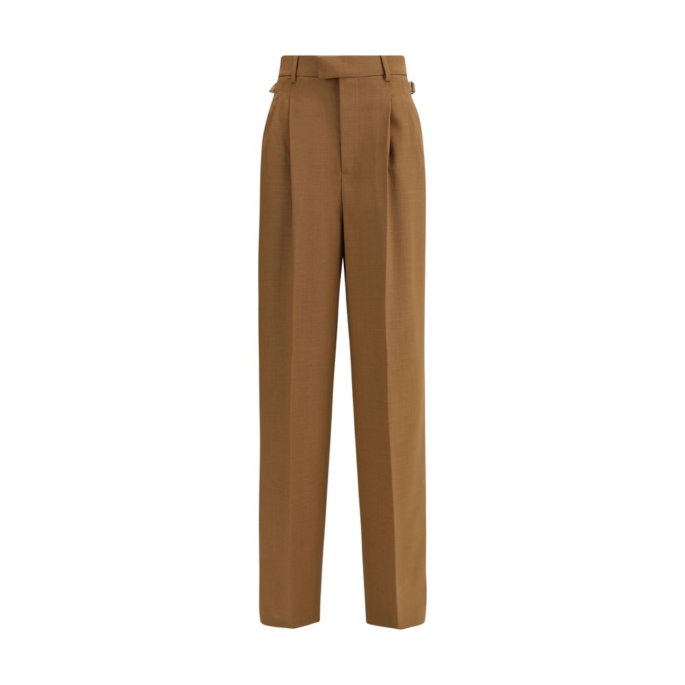 Ami Paris High-waist trousers in brown with pleated front and wide-leg silhouette, ideal for casual or office wear in women's clothing.