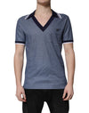 Dolce & Gabbana Blue Collared V-neck Silk Blend Polo T-shirt