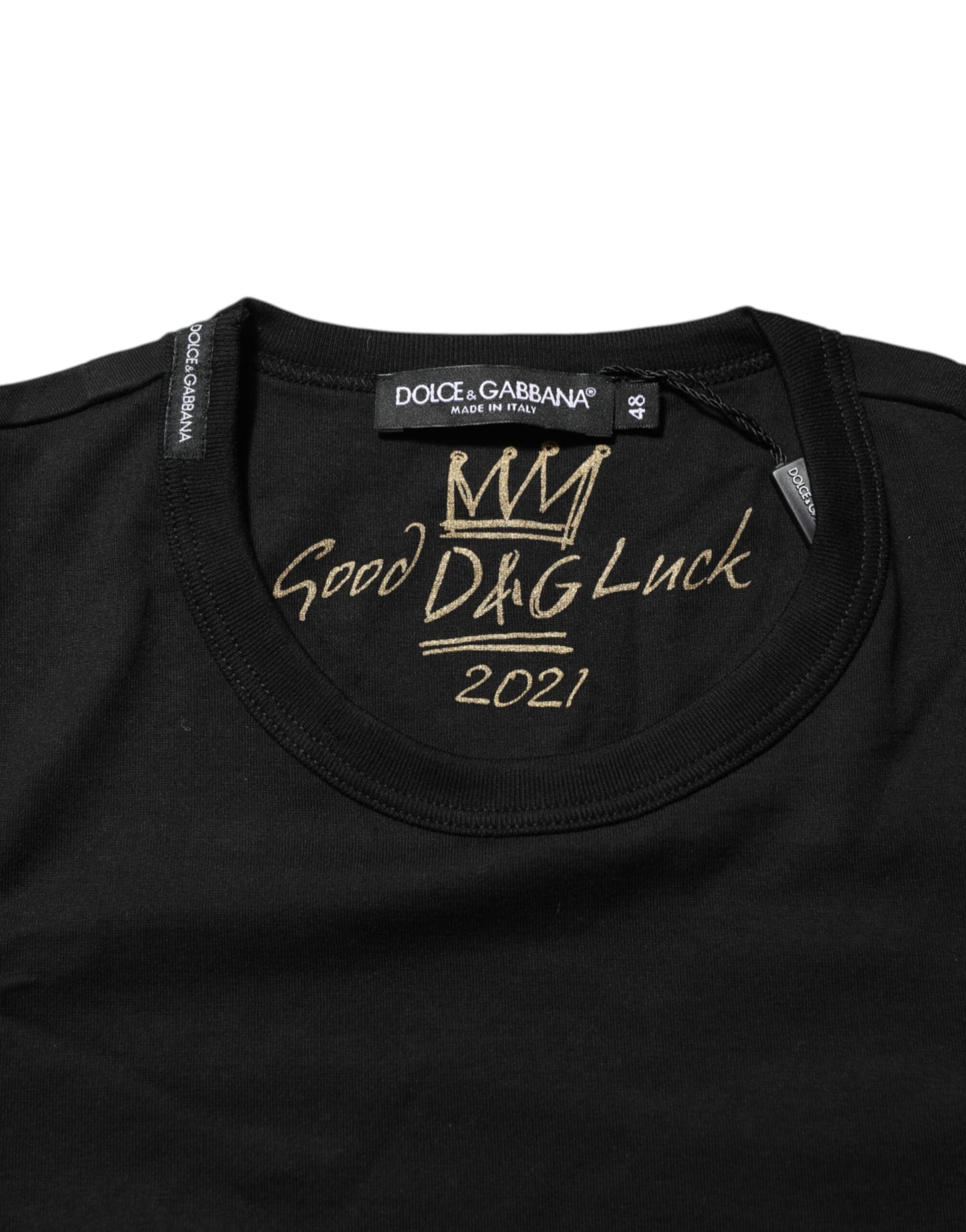 Dolce & Gabbana Black Goodluck 2021 Cotton Crew Neck T-shirt