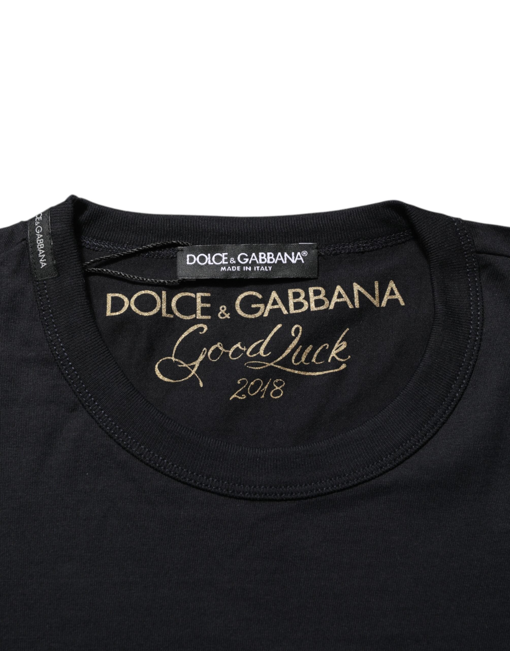 Dolce & Gabbana Black Goodluck 2018 Cotton Crew Neck T-shirt