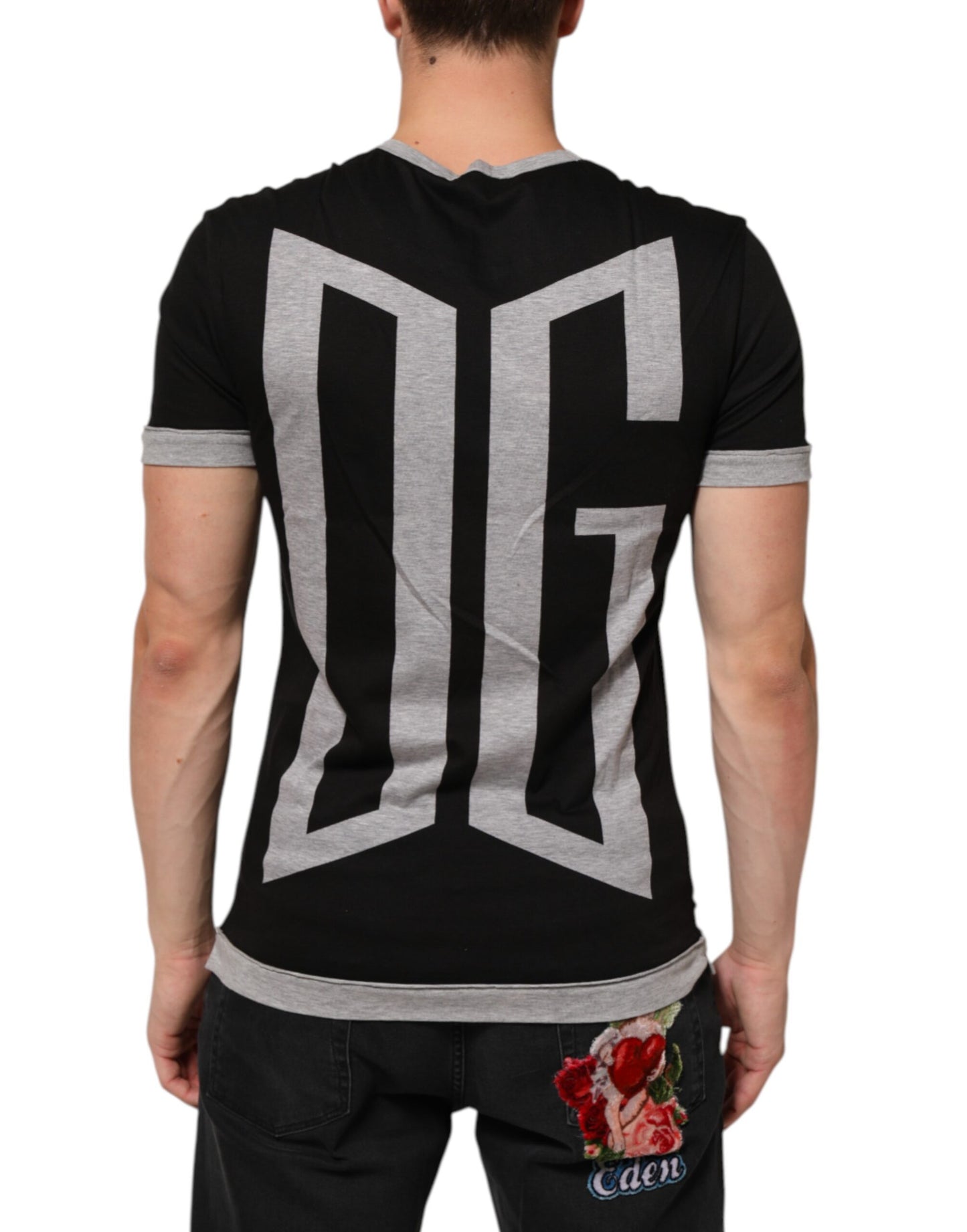 Dolce & Gabbana Black Cotton Logo Print Men Crew Neck T-shirt