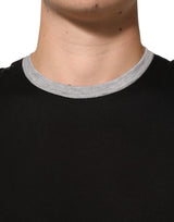 Dolce & Gabbana Black Cotton Logo Print Men Crew Neck T-shirt