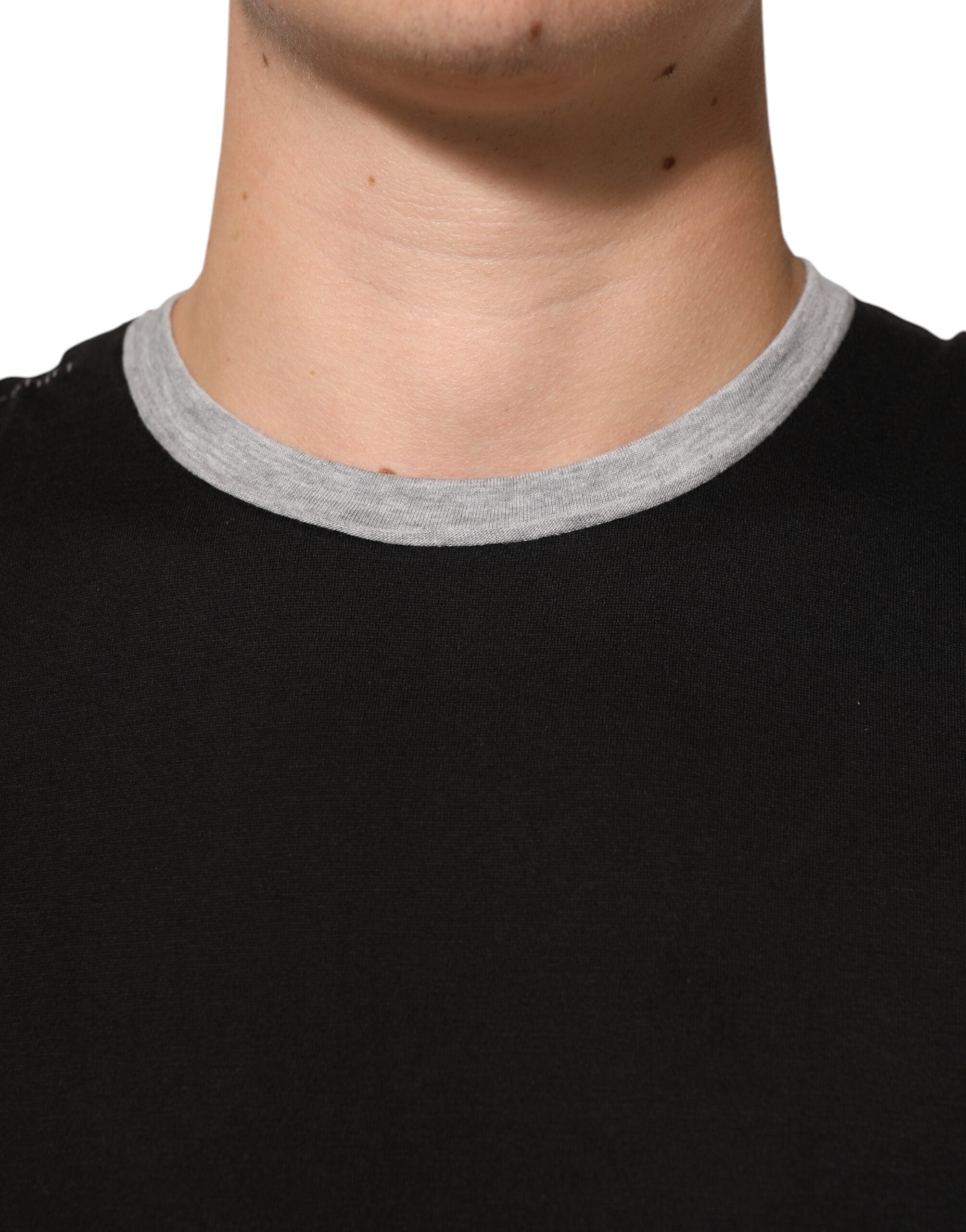 Dolce & Gabbana Black Cotton Logo Print Men Crew Neck T-shirt