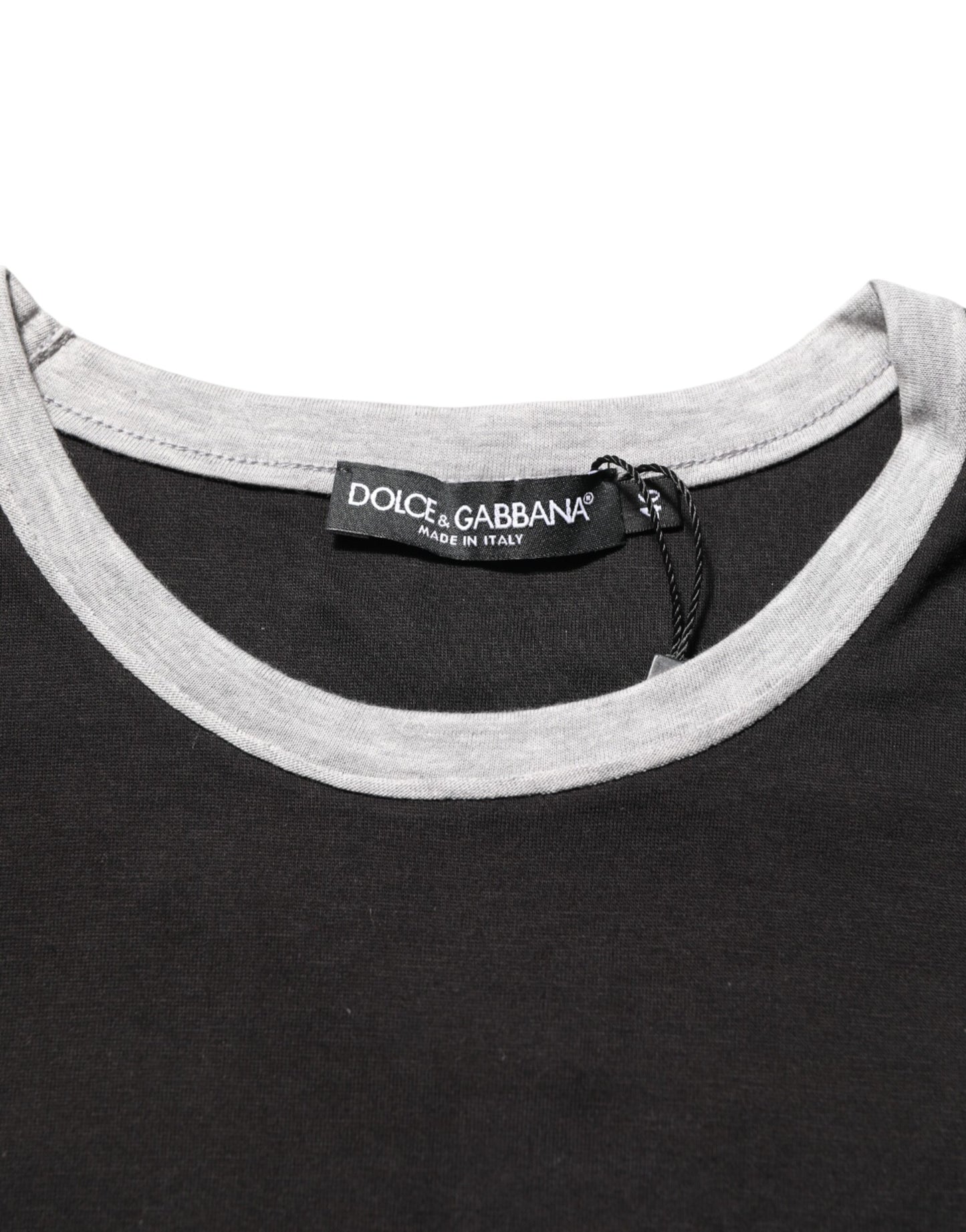Dolce & Gabbana Black Cotton Logo Print Men Crew Neck T-shirt