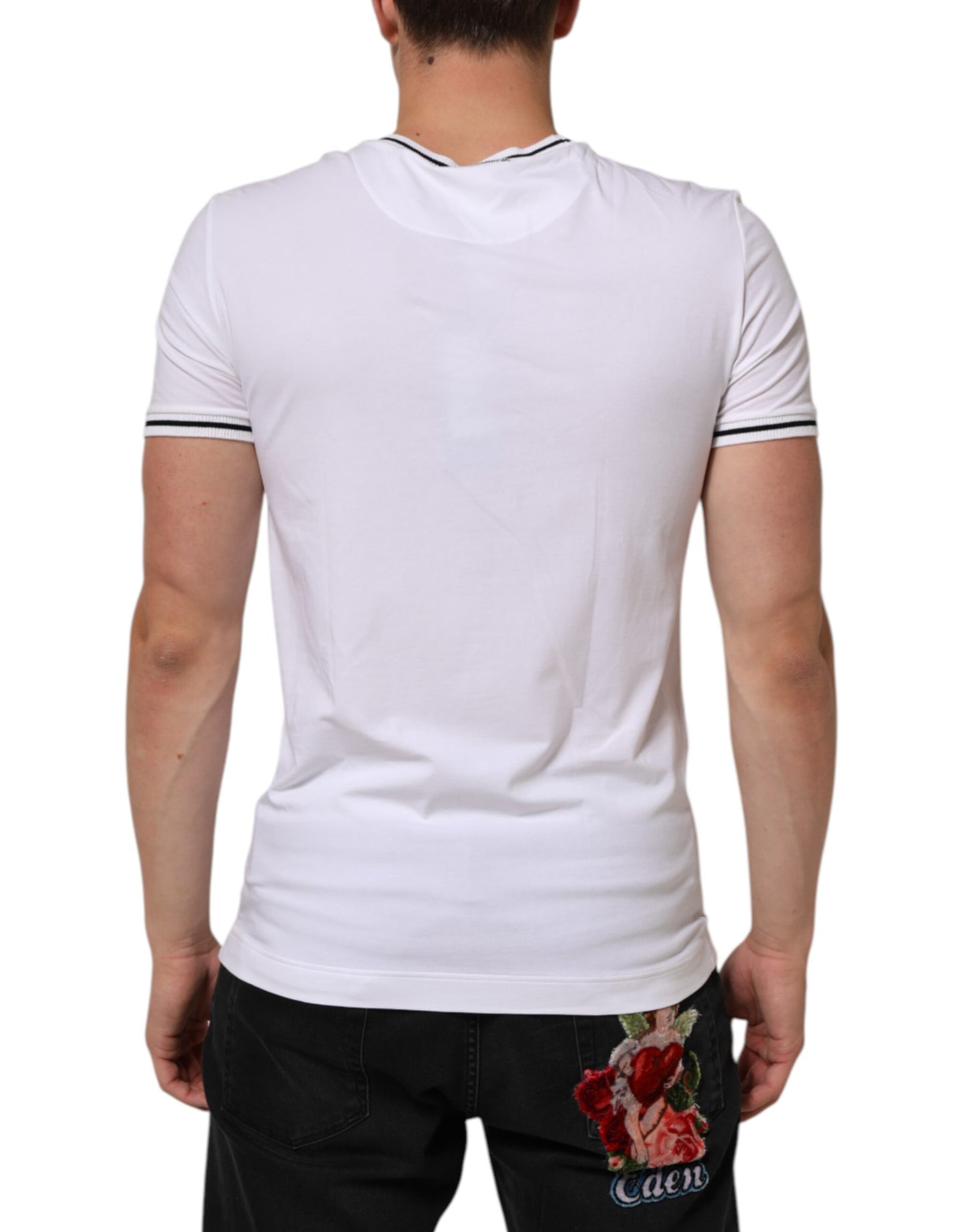 Dolce & Gabbana White Short Sleeves Deep V-Neck Men T-shirt