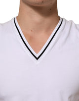 Dolce & Gabbana White Short Sleeves Deep V-Neck Men T-shirt