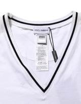 Dolce & Gabbana White Short Sleeves Deep V-Neck Men T-shirt