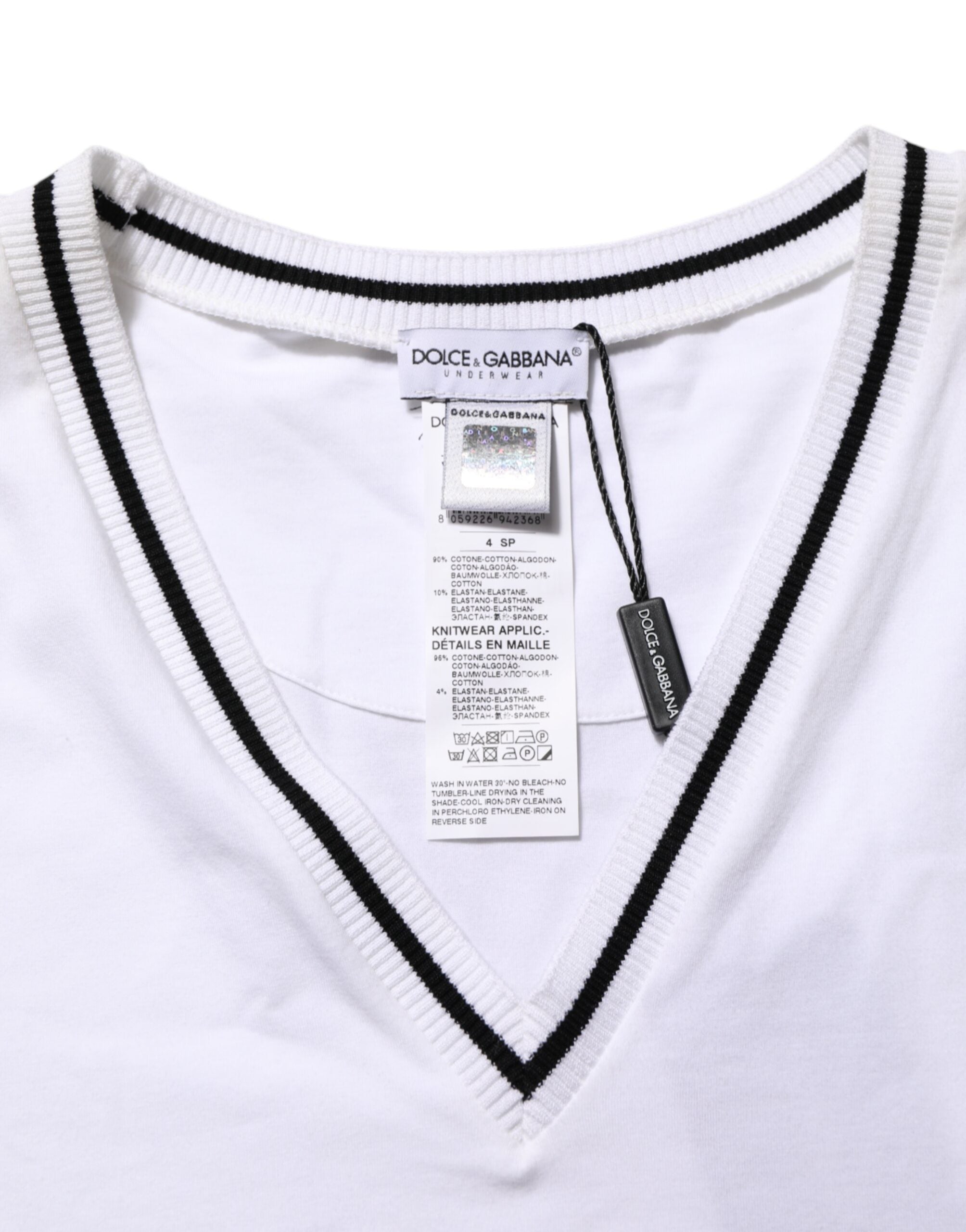 Dolce & Gabbana White Short Sleeves Deep V-Neck Men T-shirt