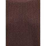 Close-up of Loulou De Saison Ribbed cashmere Sweater fabric, highlighting the soft ribbed cashmere knit in rich brown tone.