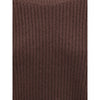 Close-up of Loulou De Saison Ribbed cashmere Sweater fabric, highlighting the soft ribbed cashmere knit in rich brown tone.