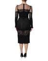 Dolce & Gabbana Black Lace Trim Nylon Tulle SheathMidi Dress