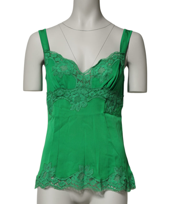 Dolce & Gabbana Green Floral Lace Tank Lingerie Top Underwear