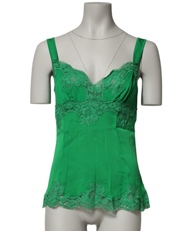 Dolce & Gabbana Green Floral Lace Tank Lingerie Top Underwear