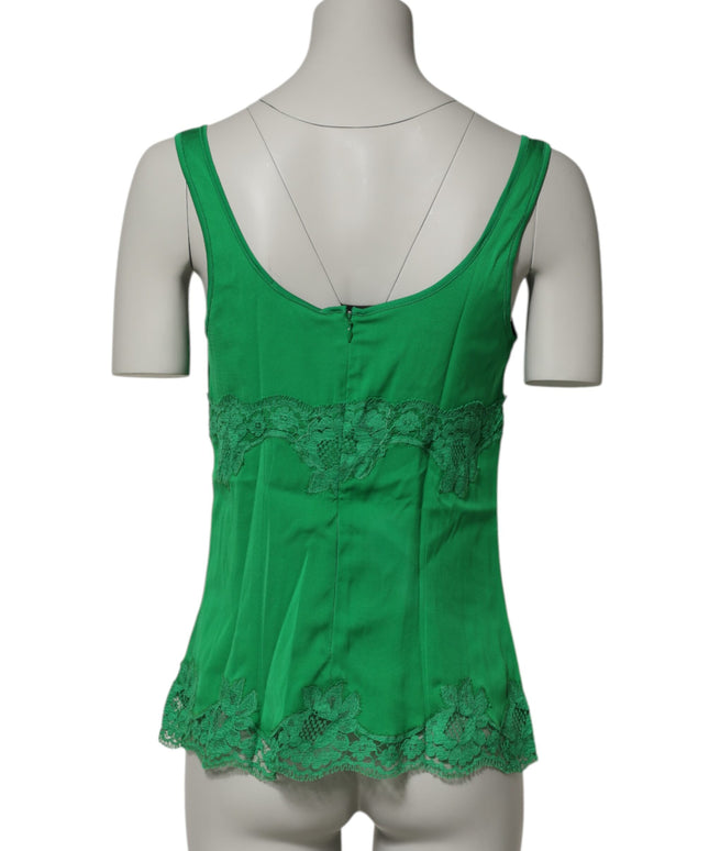 Dolce & Gabbana Green Floral Lace Tank Lingerie Top Underwear