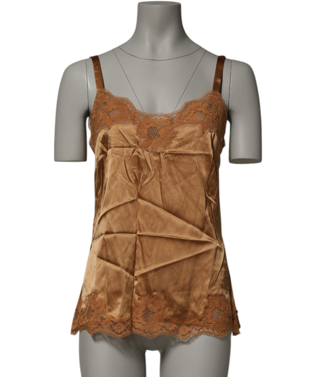 Dolce & Gabbana Brown Floral Lace Tank Lingerie Sleepwear Underwear