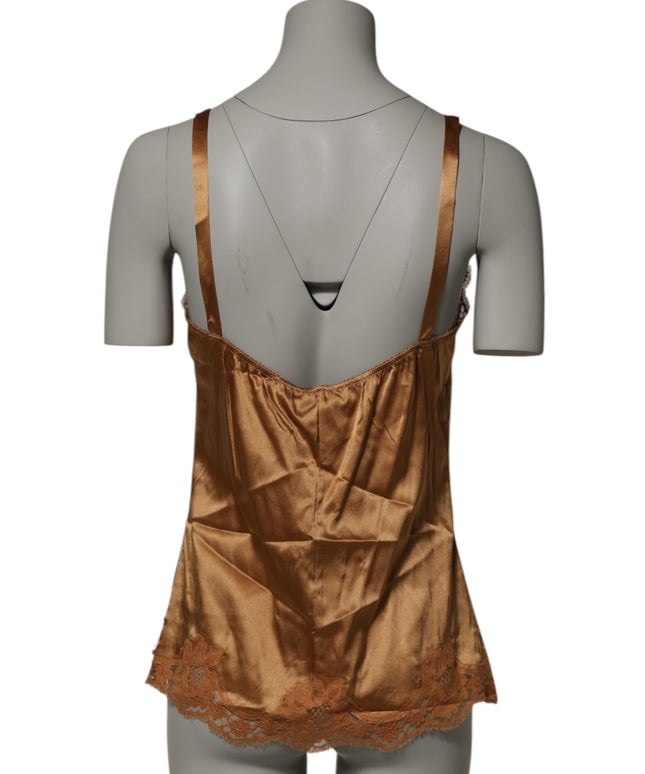 Dolce & Gabbana Brown Floral Lace Tank Lingerie Sleepwear Underwear