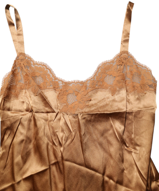 Dolce & Gabbana Brown Floral Lace Tank Lingerie Sleepwear Underwear