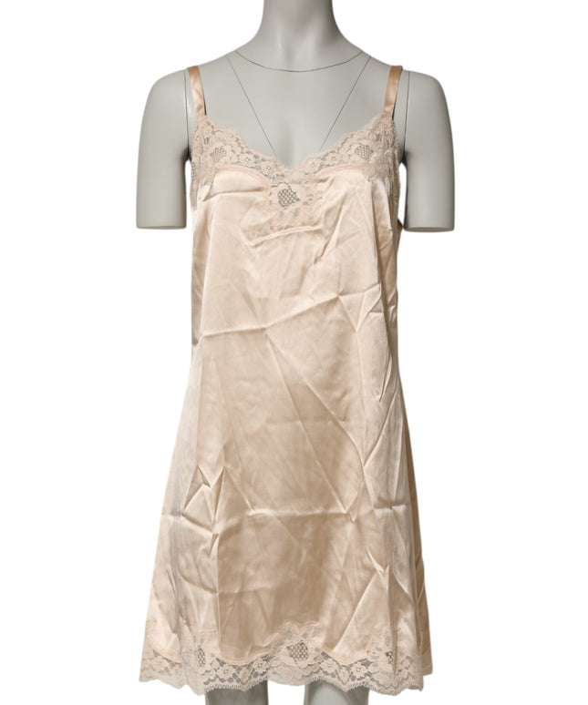 Dolce & Gabbana Nude Chemise Lingerie Silk Blend Lace Trim Dress