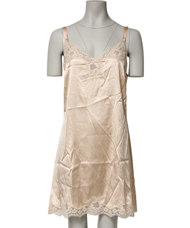 Dolce & Gabbana Nude Chemise Lingerie Silk Blend Lace Trim Dress