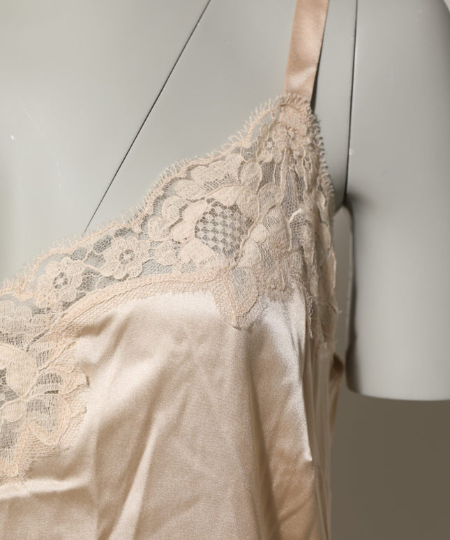 Dolce & Gabbana Nude Chemise Lingerie Silk Blend Lace Trim Dress