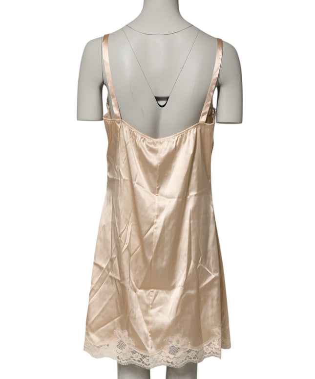 Dolce & Gabbana Nude Chemise Lingerie Silk Blend Lace Trim Dress