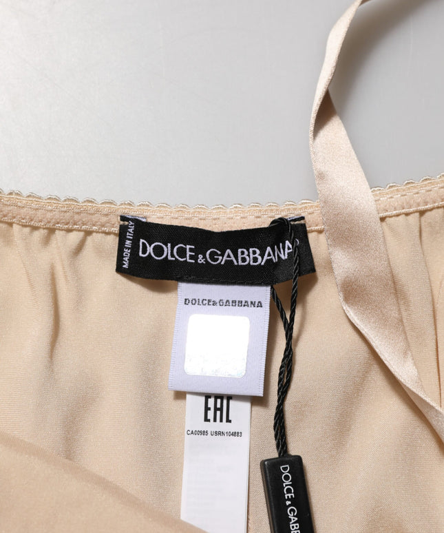 Dolce & Gabbana Nude Chemise Lingerie Silk Blend Lace Trim Dress
