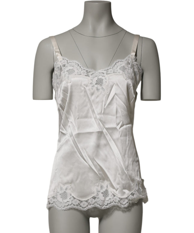 Dolce & Gabbana Off White Floral Lace Tank Lingerie Top Underwear