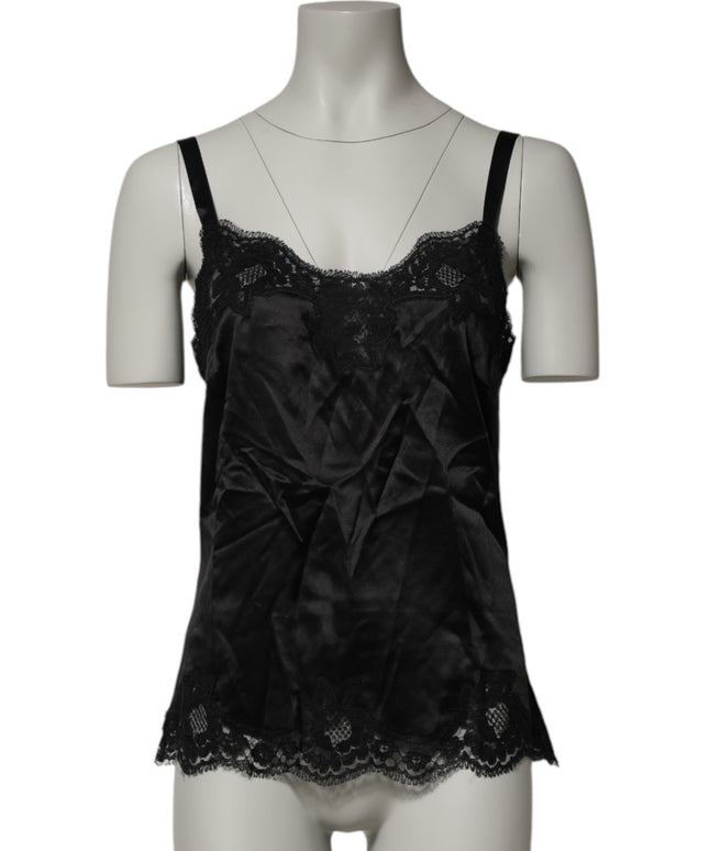 Dolce & Gabbana Black Silk Floral Lace Tank Lingerie Top Underwear