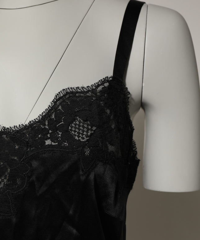 Dolce & Gabbana Black Silk Floral Lace Tank Lingerie Top Underwear