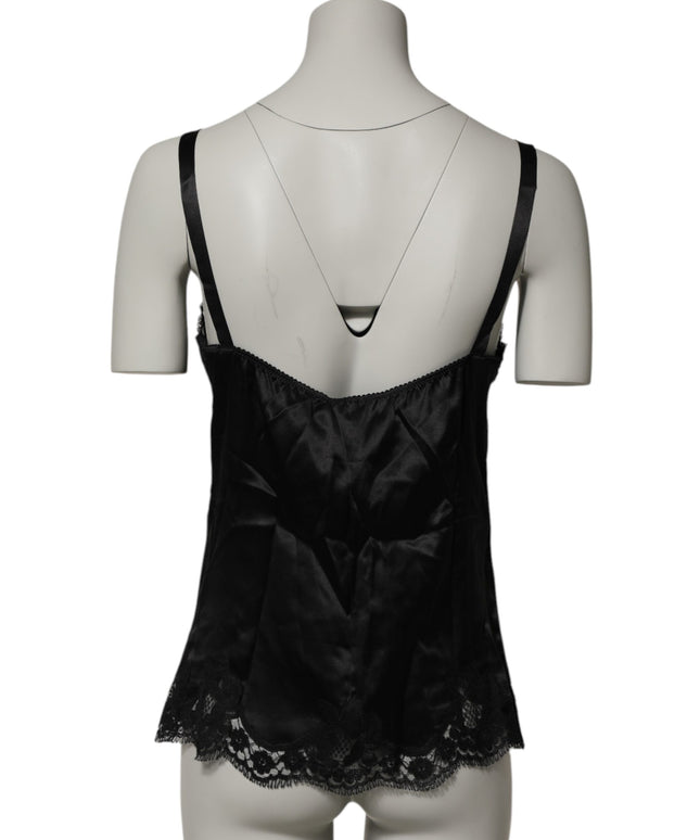 Dolce & Gabbana Black Silk Floral Lace Tank Lingerie Top Underwear