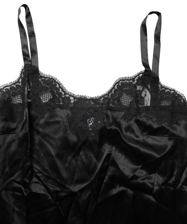 Dolce & Gabbana Black Silk Floral Lace Tank Lingerie Top Underwear