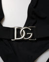 Dolce & Gabbana Black Nylon Deep V-Neck One Piece Swimwear