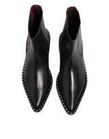 Dolce & Gabbana Black Leather Studded Men Short Boots Shoes