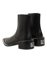 Dolce & Gabbana Black Leather Studded Men Short Boots Shoes