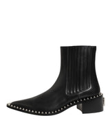 Dolce & Gabbana Black Leather Studded Men Short Boots Shoes