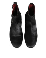 Dolce & Gabbana Black Leather Fur Men CHELSEA Boots Shoes