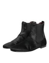 Dolce & Gabbana Black Leather Fur Men CHELSEA Boots Shoes