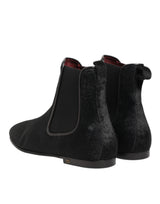 Dolce & Gabbana Black Leather Fur Men CHELSEA Boots Shoes