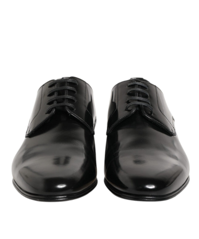 Dolce & Gabbana Black Calfskin Leather Derby Men Dress Shoes