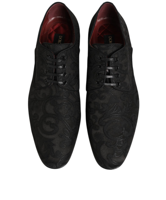 Dolce & Gabbana Black Brocade Lace Up Derby Men Dress Shoes