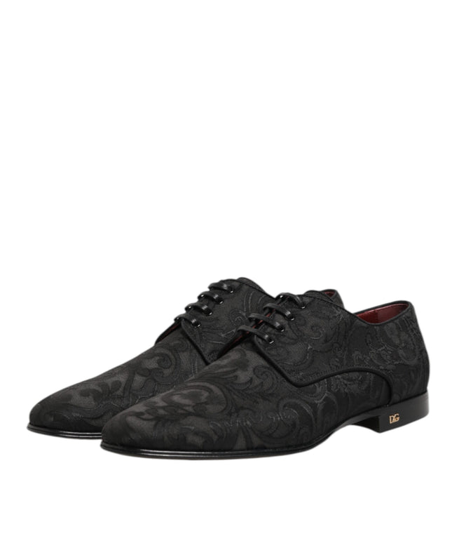 Dolce & Gabbana Black Brocade Lace Up Derby Men Dress Shoes