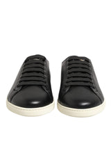 Dolce & Gabbana Black Leather Lace Up Low Top Sneakers Shoes