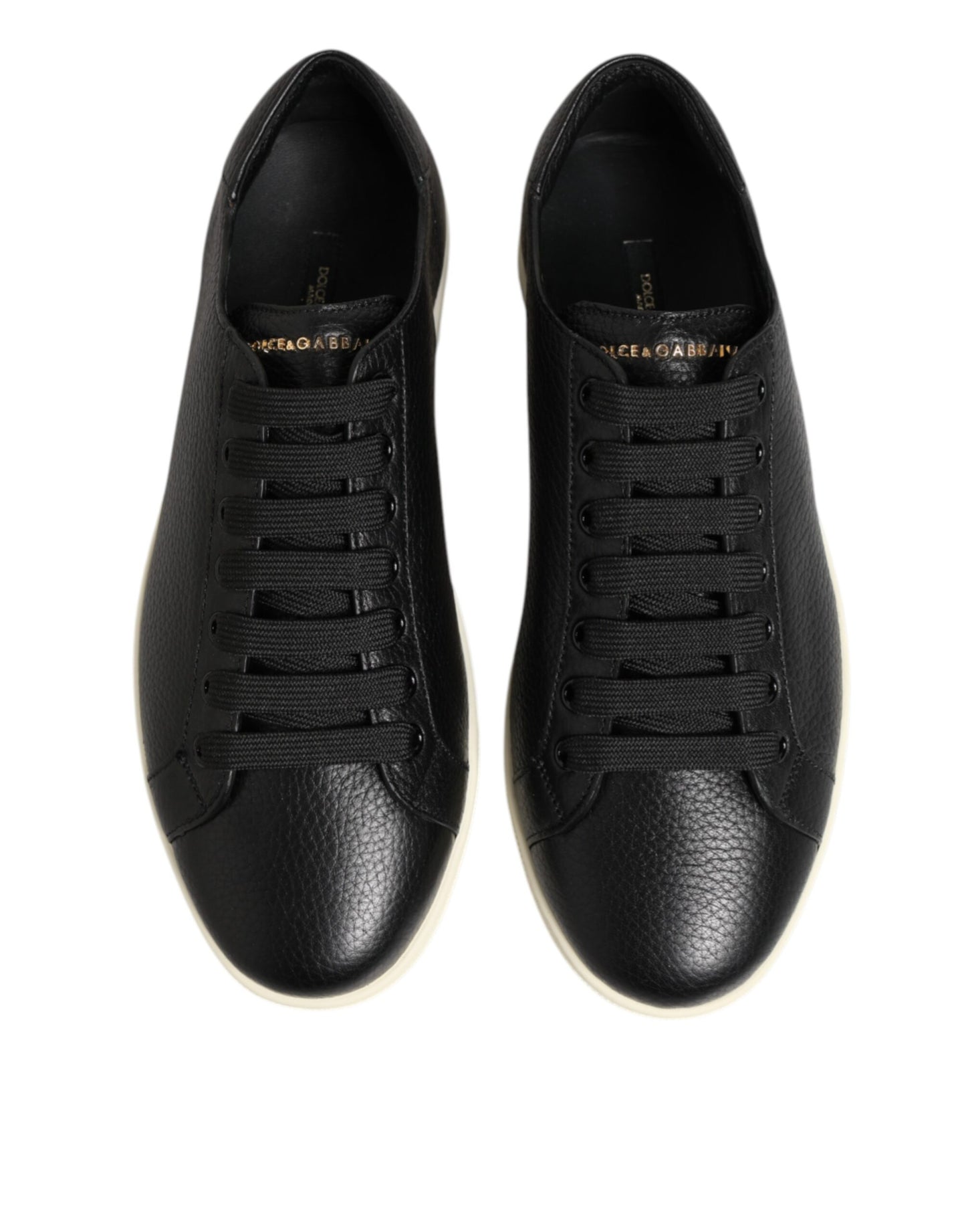 Dolce & Gabbana Black Leather Lace Up Low Top Sneakers Shoes